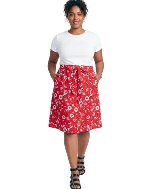J. Crew Poppy Red Lilac Multi Linen Cotton Blend Skirt Self Tie Sash Belt NWT